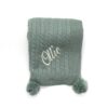 Personalised Cable Knit Sage Green Blanket With Poms