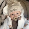 Personalised Beige Baby Pom Bobble Hat, Newborn - 1 Year