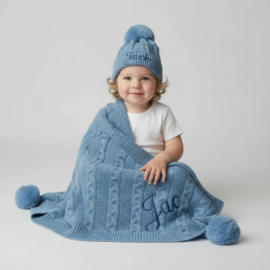 Light Blue Knitted Pom Hat