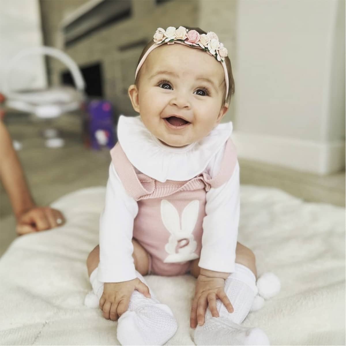 Baby Girl Dusty Pink Bunny Romper - Image 3
