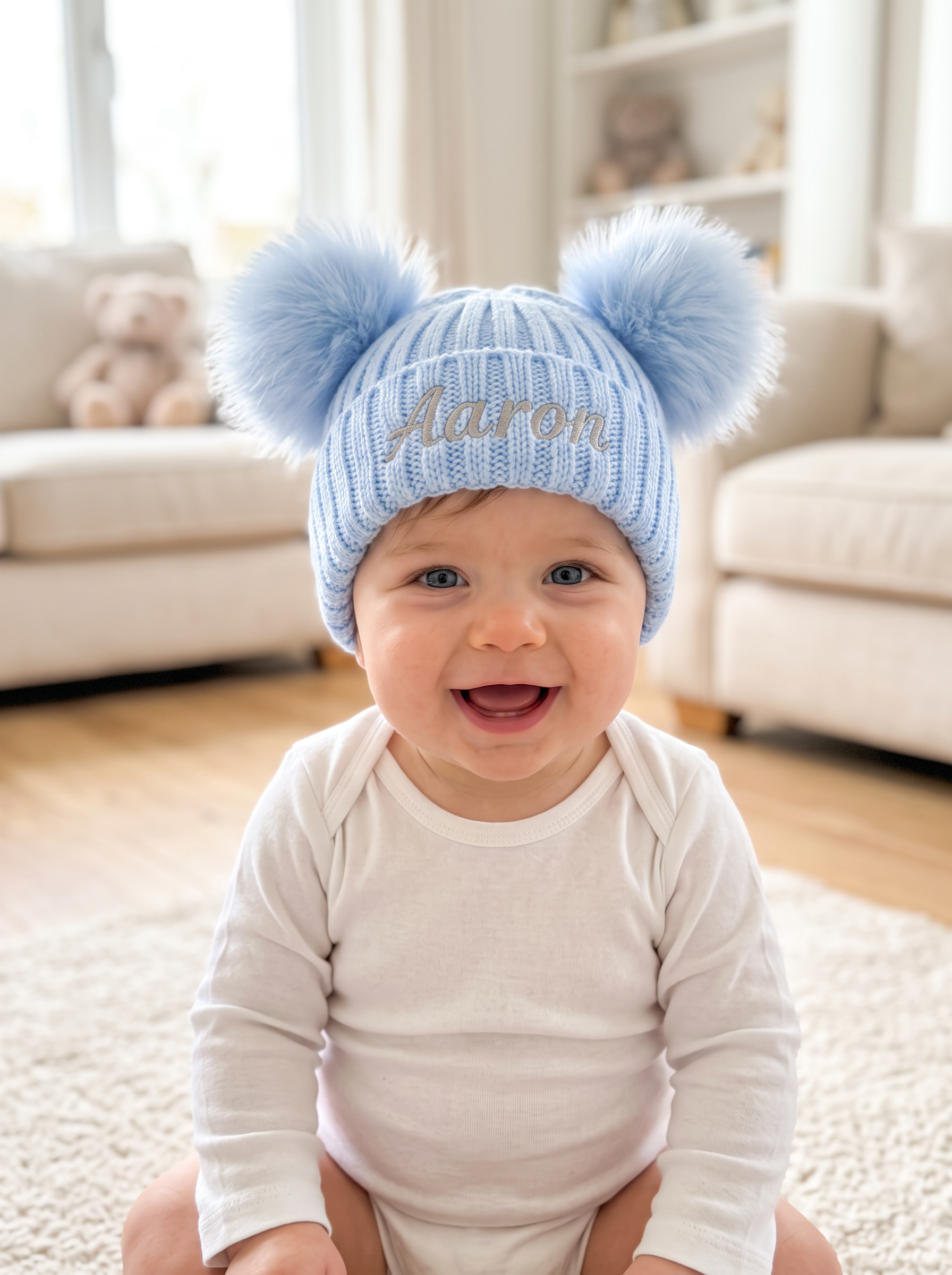 Blue Knit Baby & Kids Bobble Pom Hat