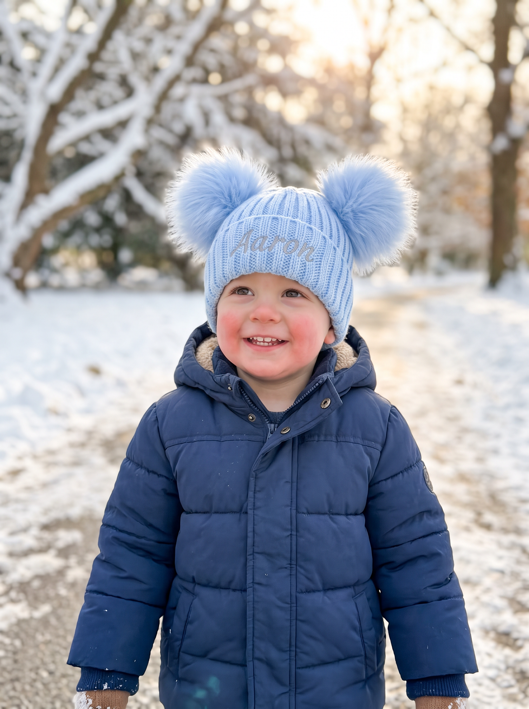 Blue Knit Baby & Kids Bobble Pom Hat - Image 2