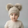Beige Knit Baby & Kids Bobble Pom Hat