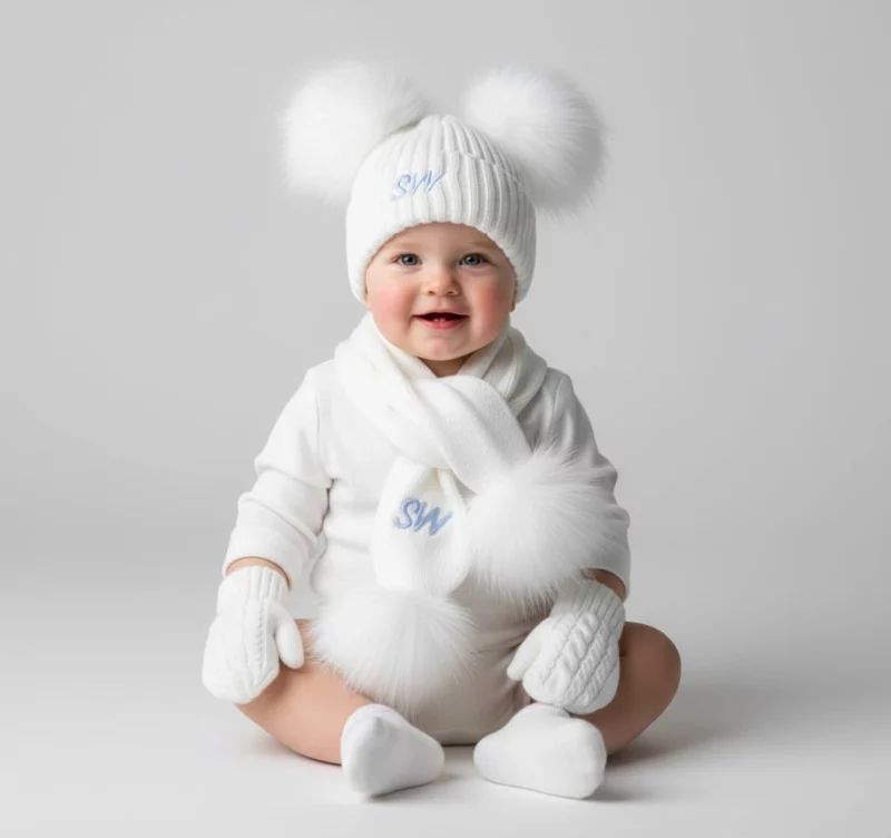 White Knit Pom Pom Hat & Scarf Set – The Name Shops