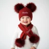Red Knit Pom Pom Hat & Scarf Set