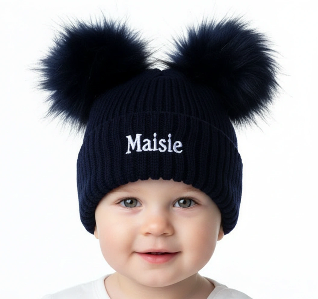 Navy Knit Baby & Kids Bobble Pom Hat