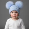 Blue Knit Baby & Kids Bobble Pom Hat