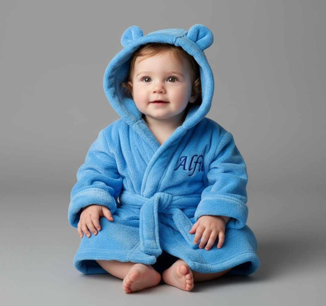 Personalised Blue Baby Boy Dressing Gown  Bunny Ears  The Name Shops