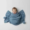Personalised Cable Knit Steel Blue Blanket With Poms