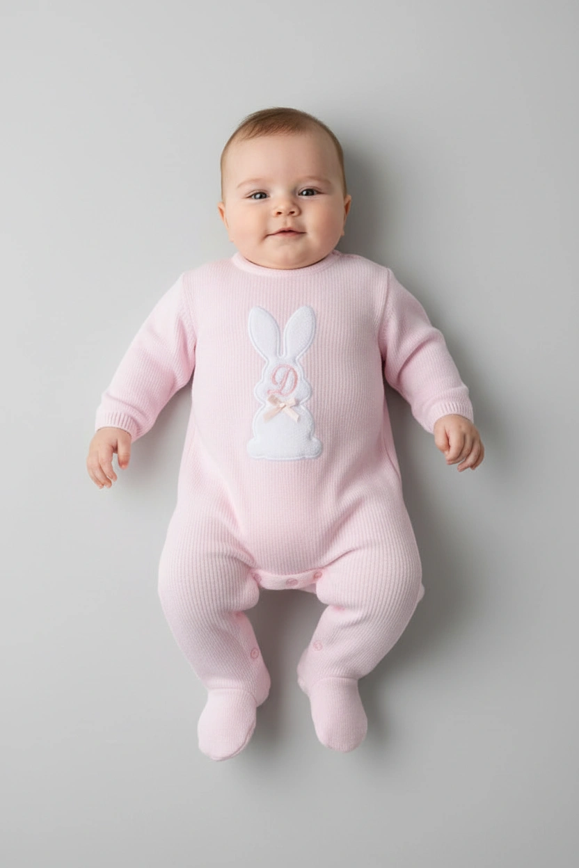 Personalised Pink Bunny Knitted Babygrow