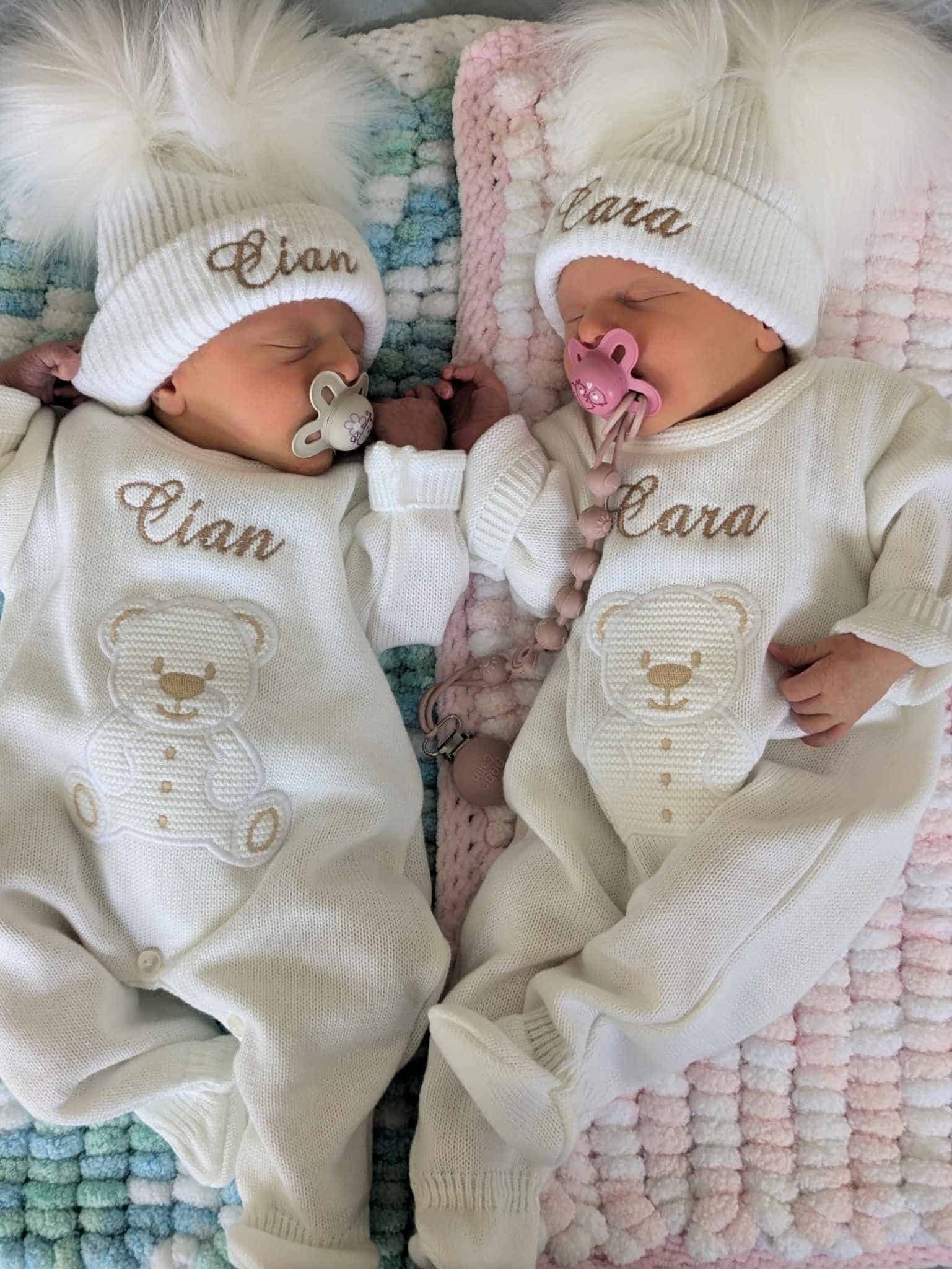 Personalised White Teddy Knitted Babygrow
