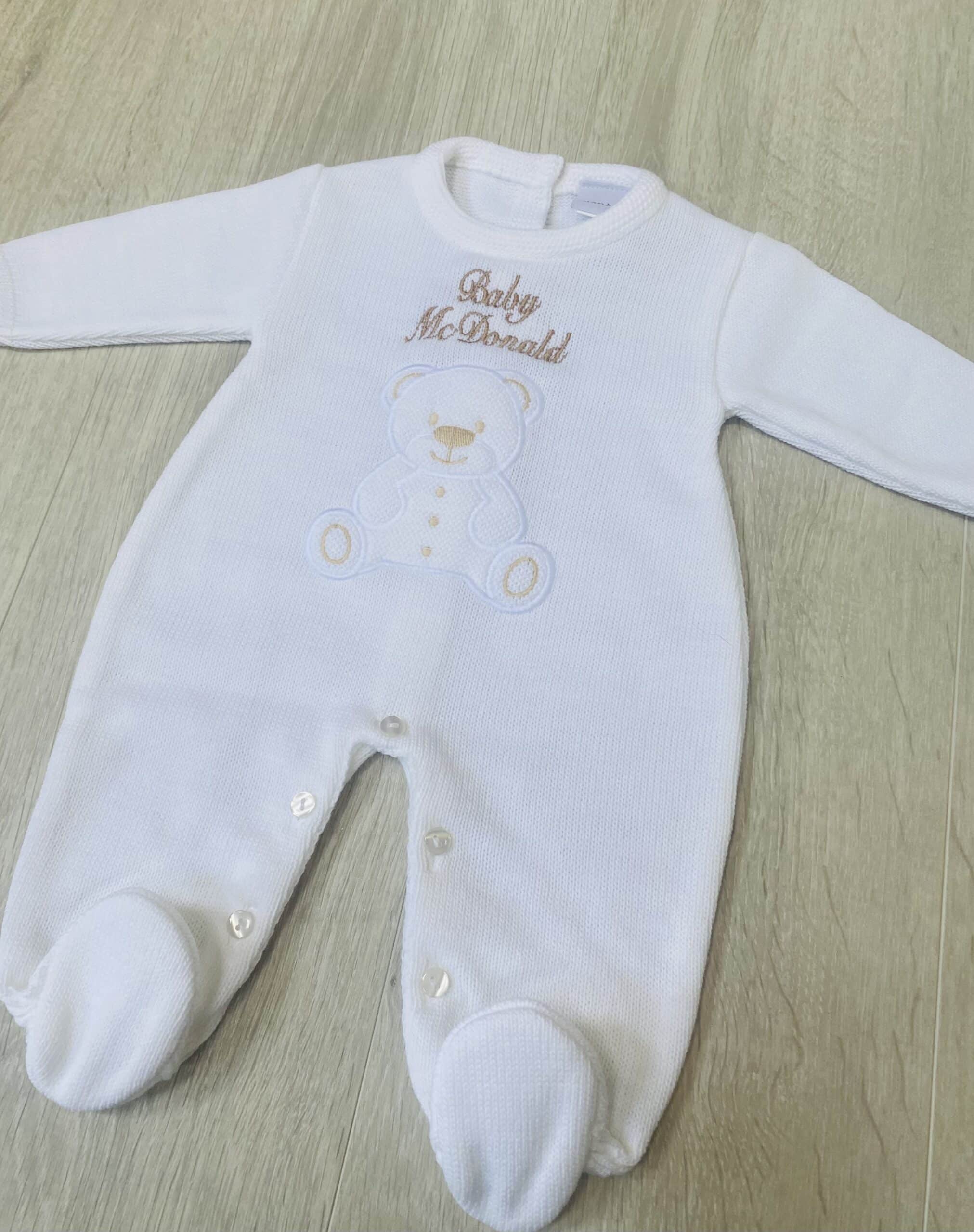 Personalised White Teddy Knitted Babygrow - Image 2