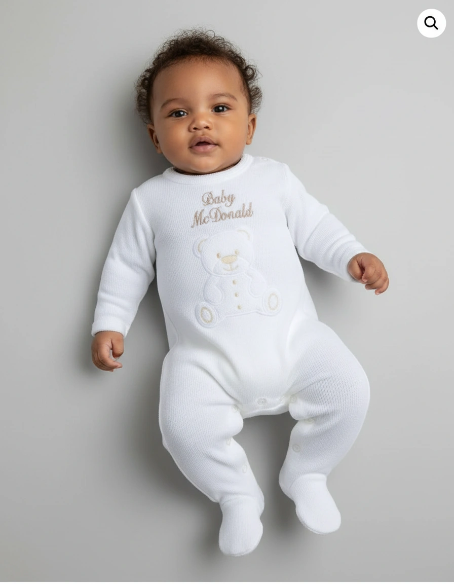Personalised White Teddy Knitted Babygrow