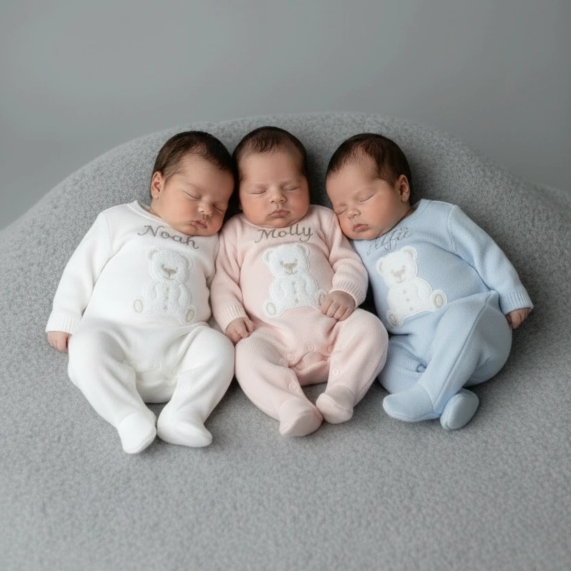 Personalised Pink Teddy Knitted Babygrow - Image 3