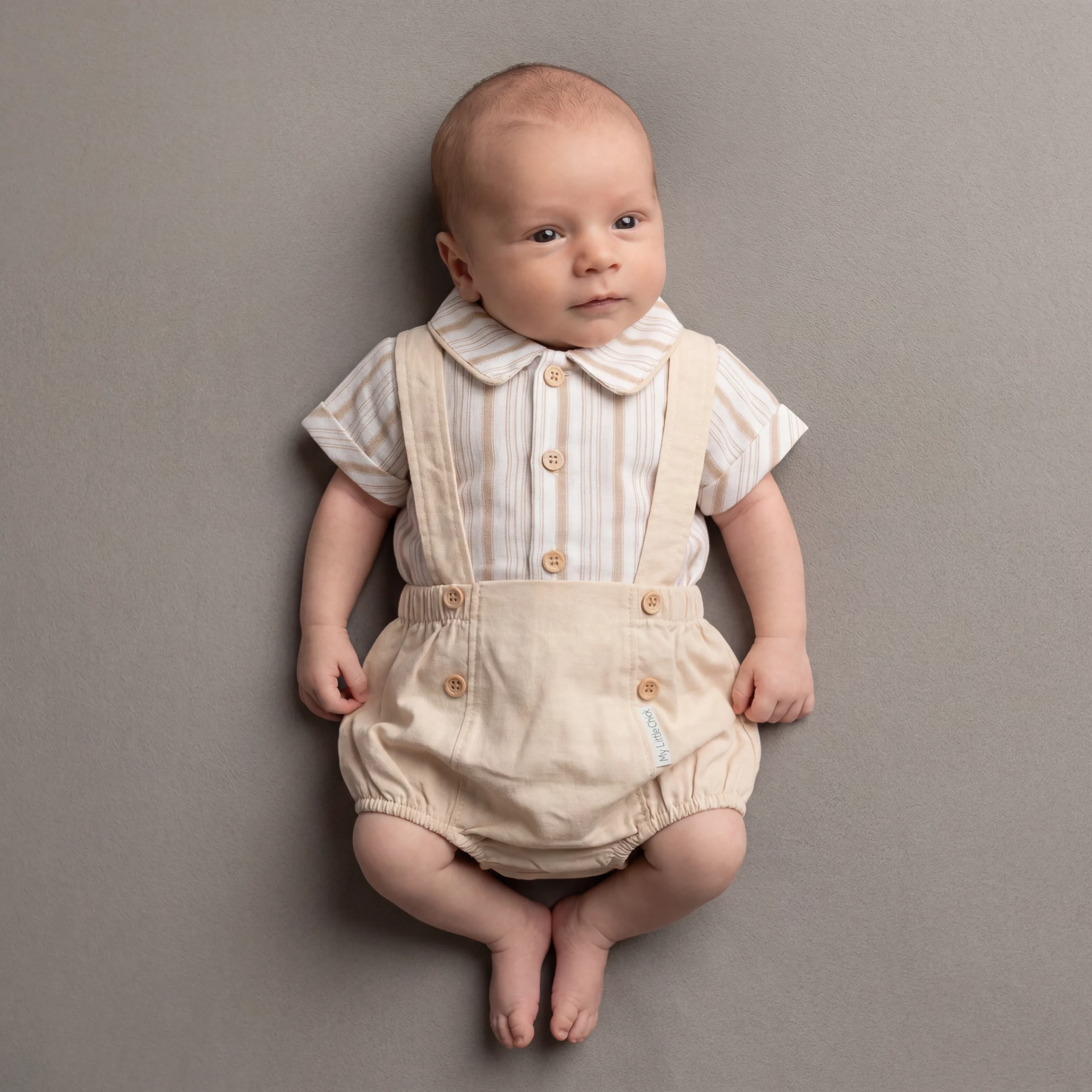 Boys Beige Pants and Stripe Top