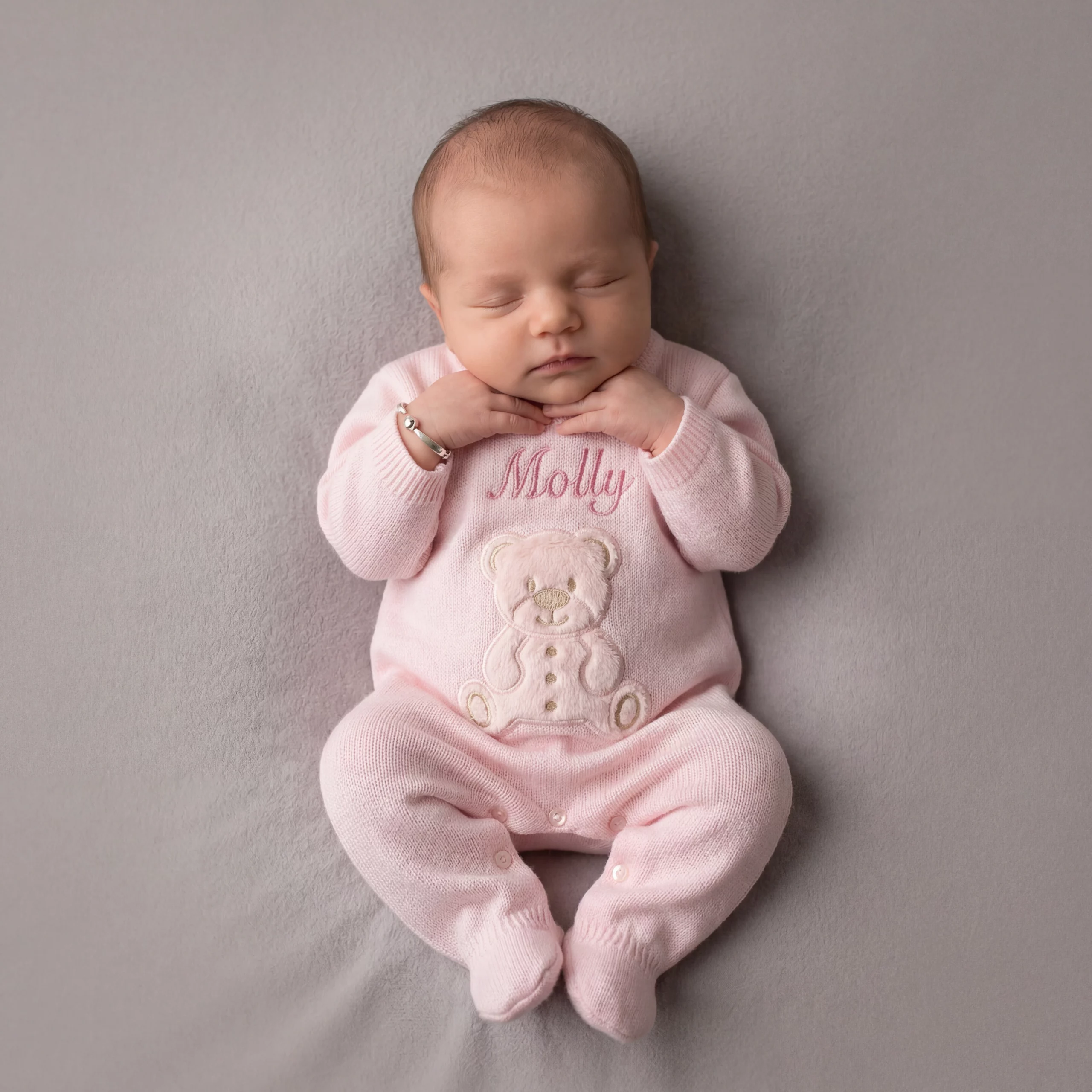Personalised Pink Teddy Knitted Babygrow